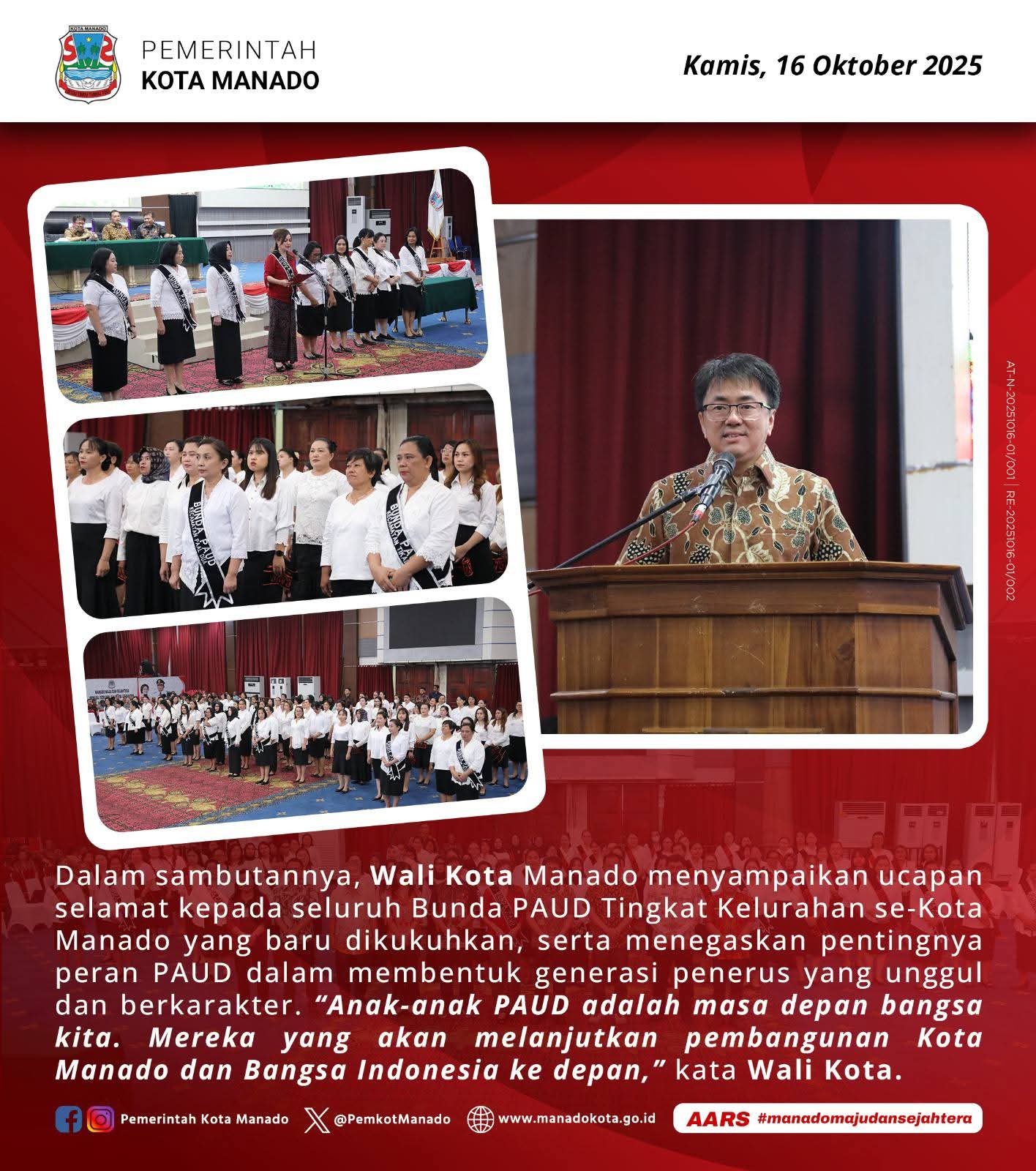 Angouw – Sualang Hadiri Pengukuhan Bunda PAUD Tingkat Kelurahan Se- Kota Manado